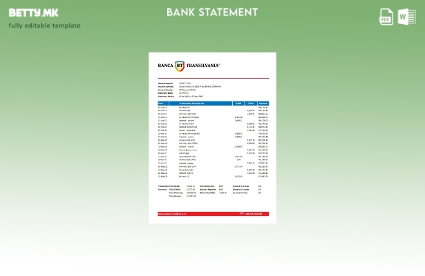 Модерен стил на Романија Банка Трансилванија шаблон за извод од банка